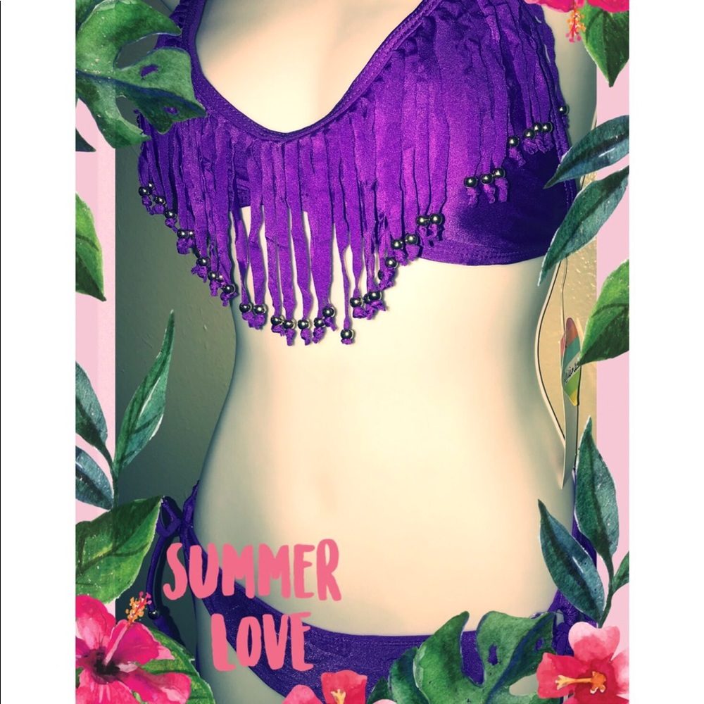 Raisins women’s swimsuit sz XL purple fringe
